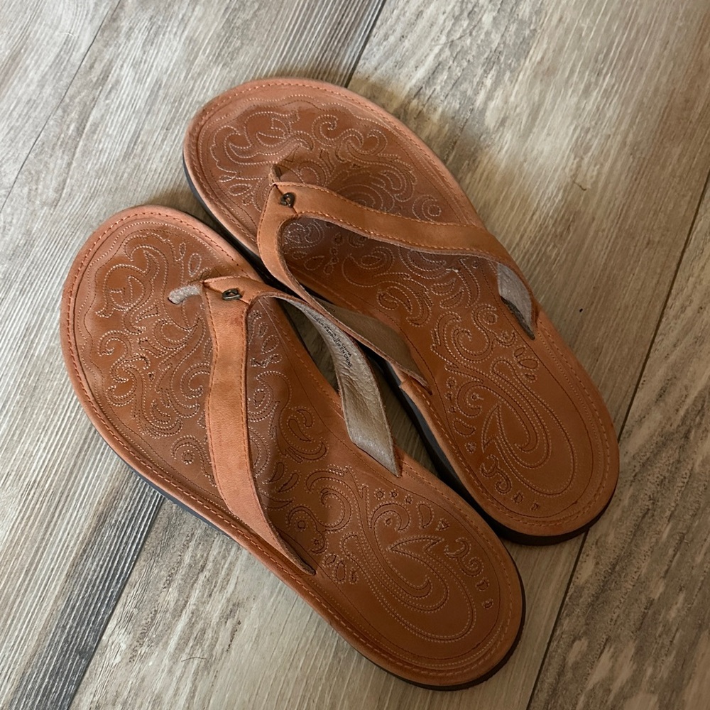 OluKai Tan Sandals with Intricate Design